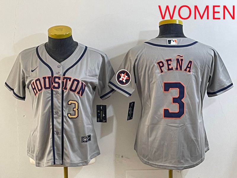 Women Houston Astros #3 Pena Grey Game 2025 Nike MLB Jersey style 4
